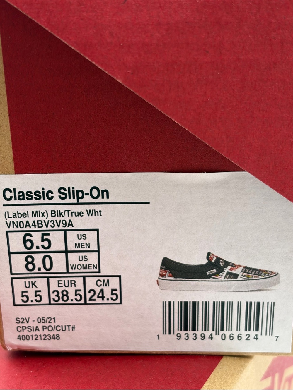 Vans Slip-On Sneakers in Black White and Red Sticker Print Unisex - Picture 10 of 10